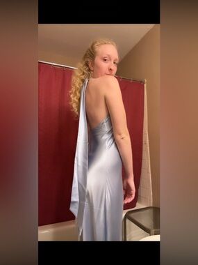 100% silk blue halter dress